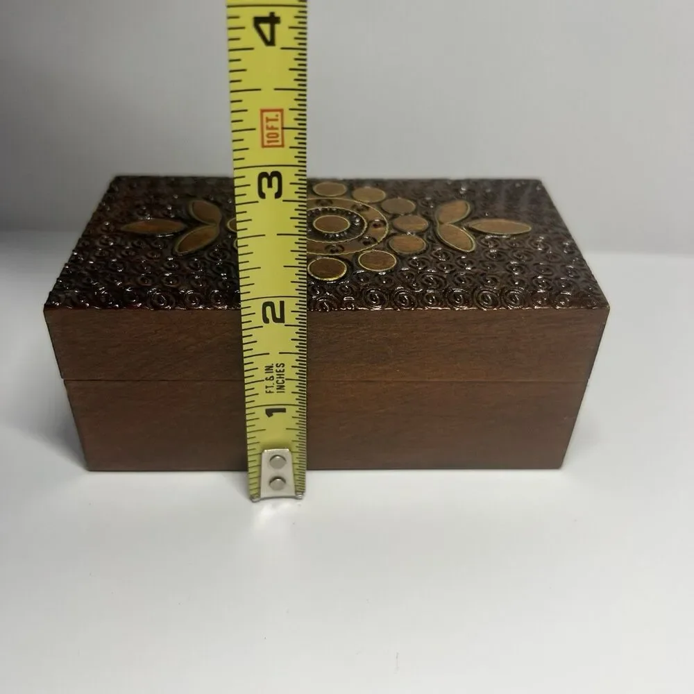 Vintage Polish Hand Carved Linden Wood Jewelry Box Keepsake Chest 4.5